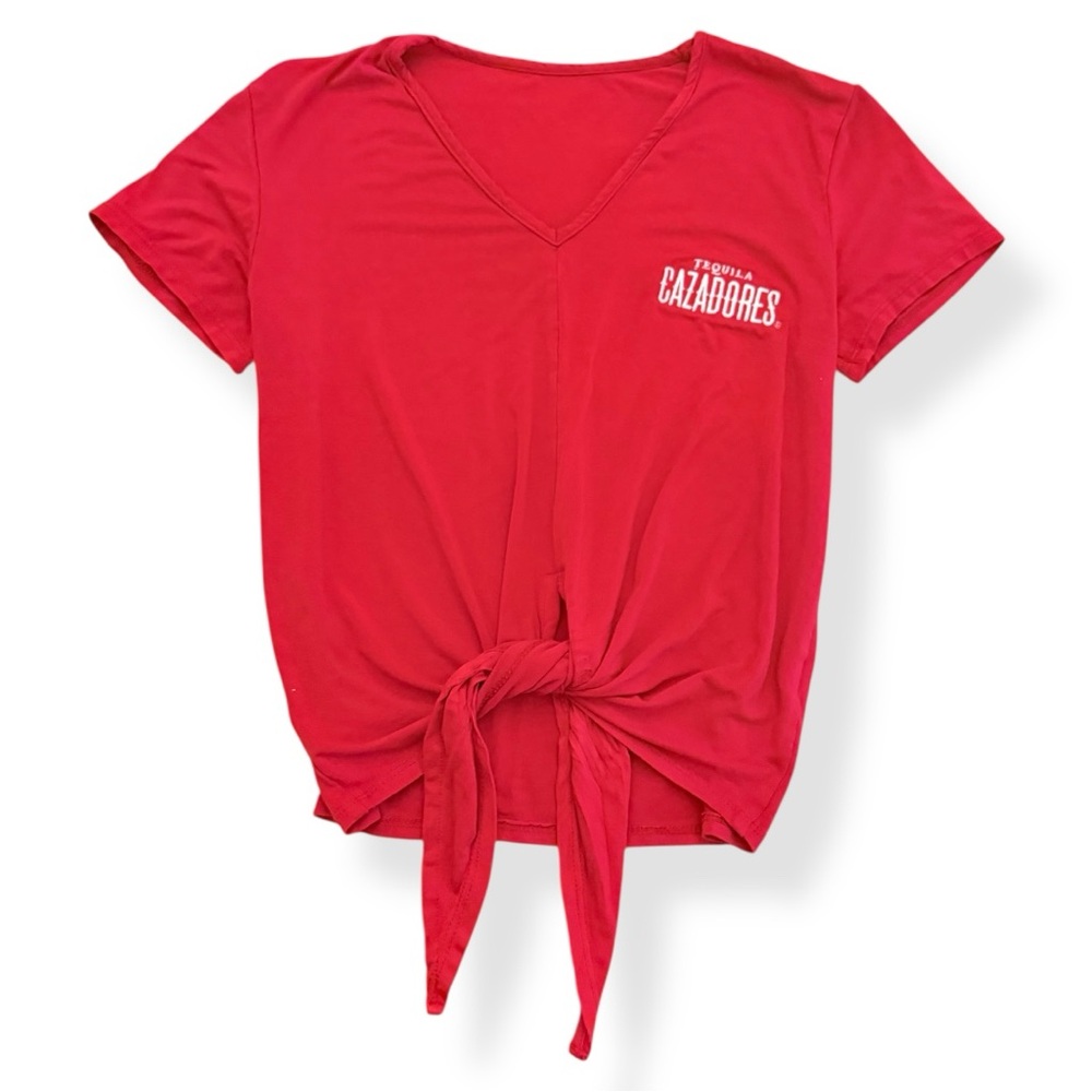 Tequila Cazadores Red V-Neck Tie Front T-Shirt Size M